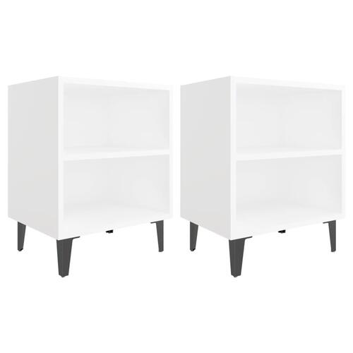 Sengeborde 2 stk. med metalben 40x30x50 cm hvid