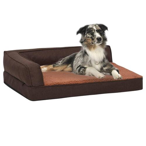 Ergonomisk hundeseng 60x42 cm hør-look fleece brun