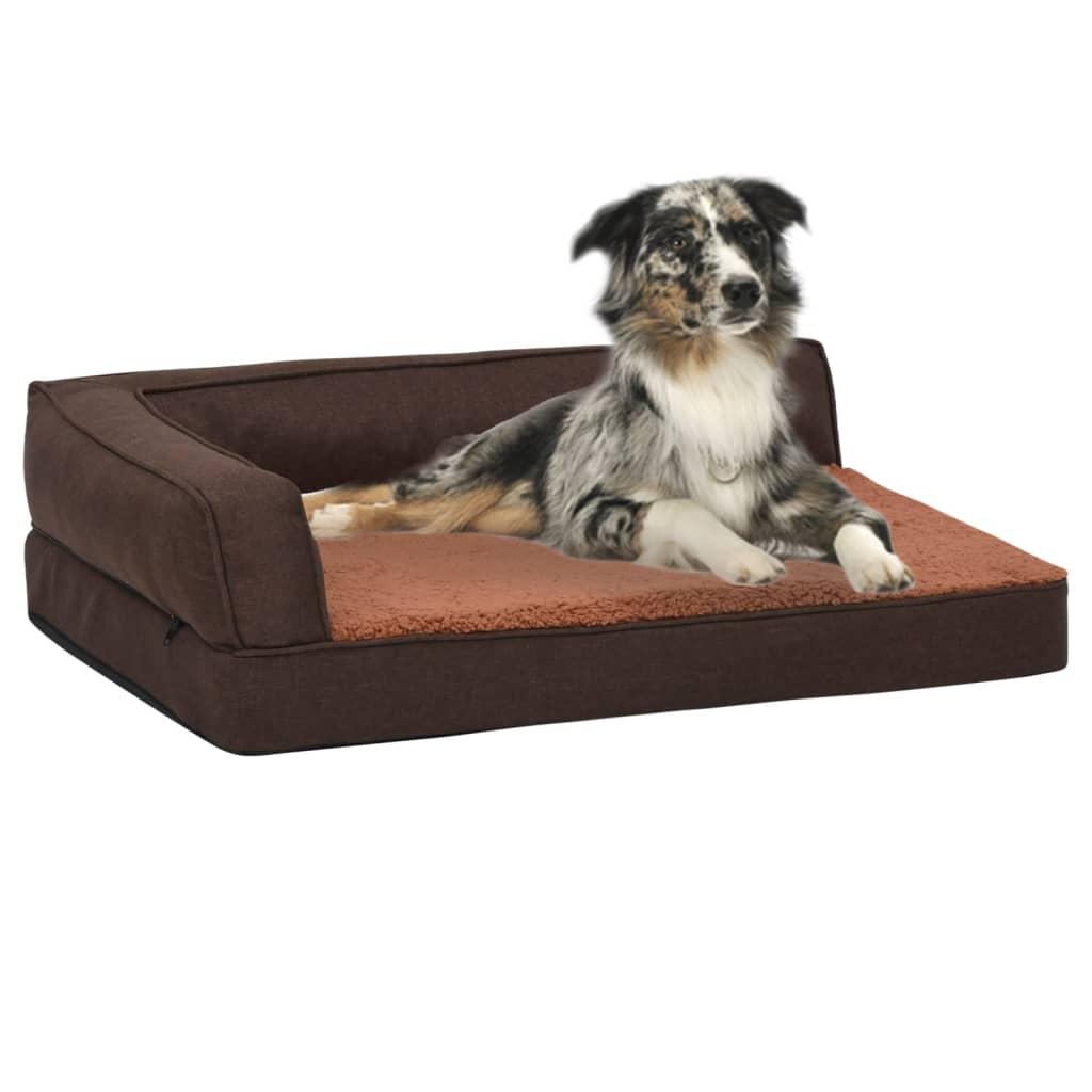 Ergonomisk hundeseng 60x42 cm hør-look fleece brun