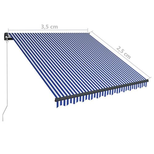 Markise m. LED-lys 350x250 cm manuel betjening blå og hvid