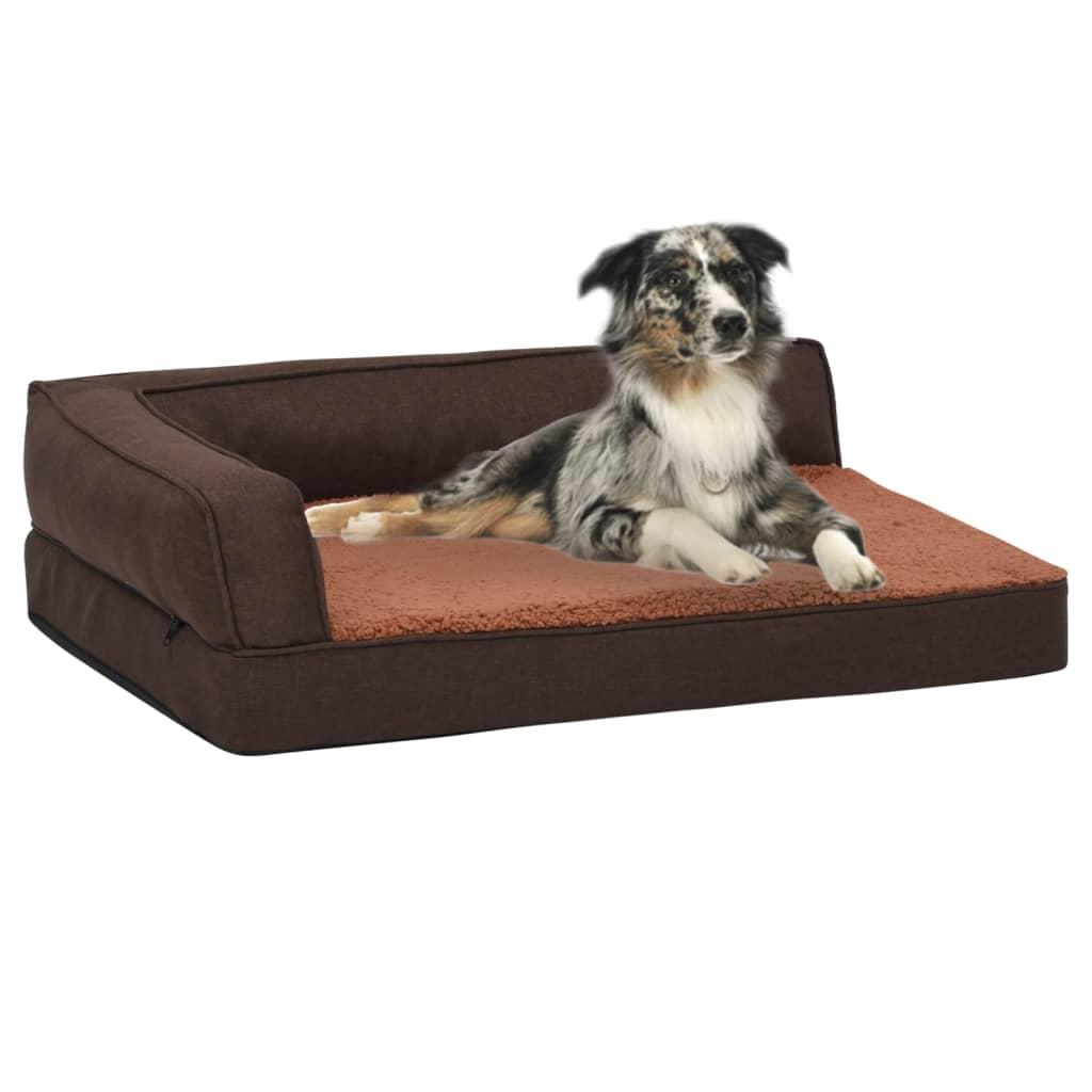 Ergonomisk hundeseng 75x53 cm hør-look fleece brun