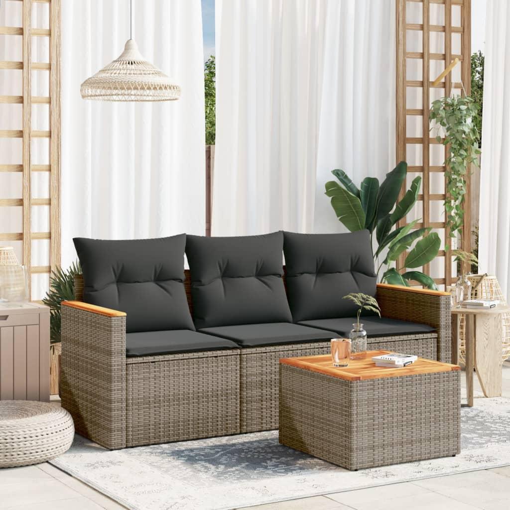 Sofasæt til haven 4 dele med hynder polyrattan grå
