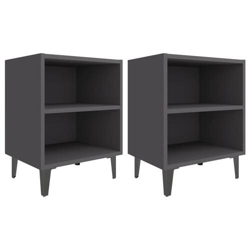 Sengeborde 2 stk. med metalben 40x30x50 cm grå