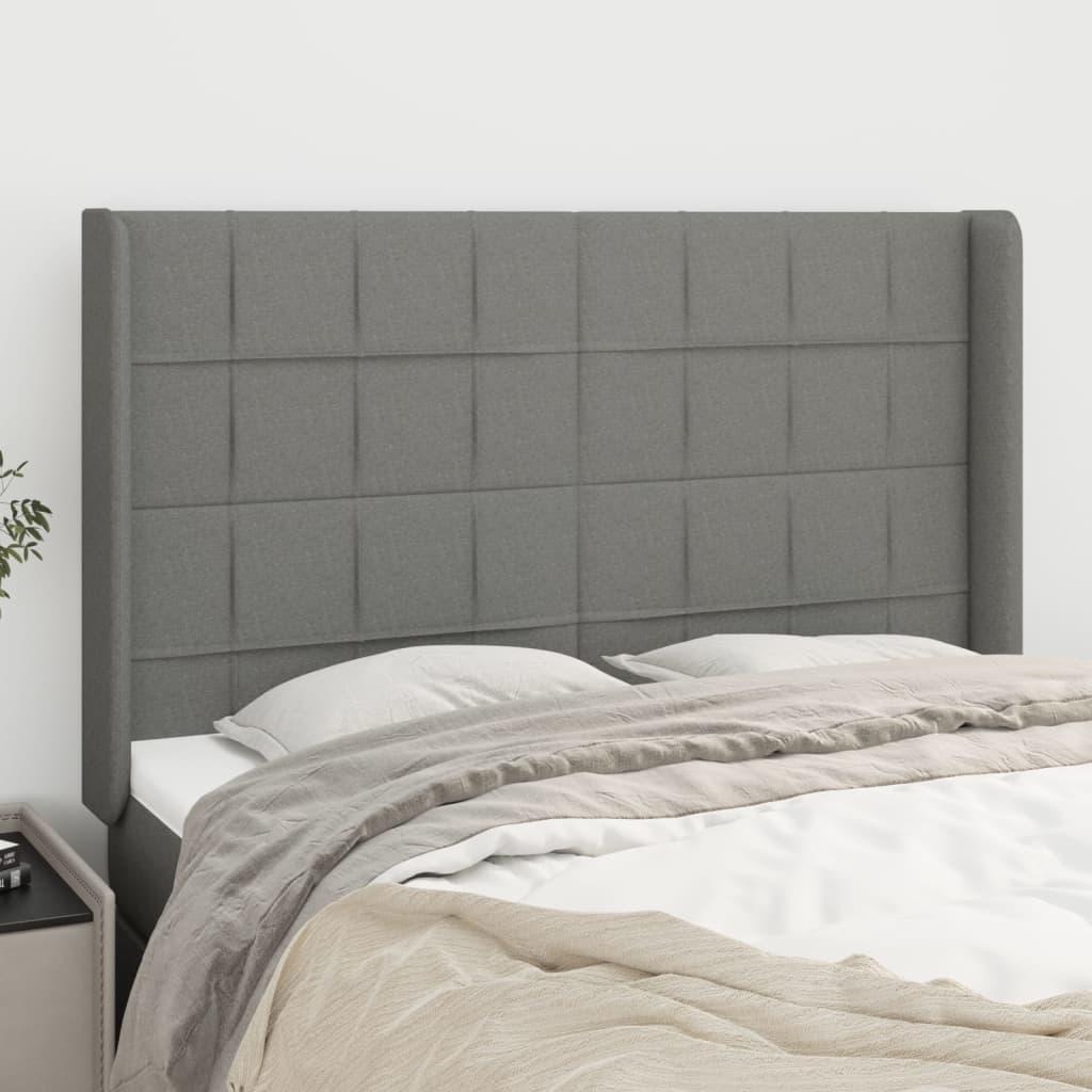 Sengegavl med kanter 147x16x118/128 cm - stof, mørkegrå