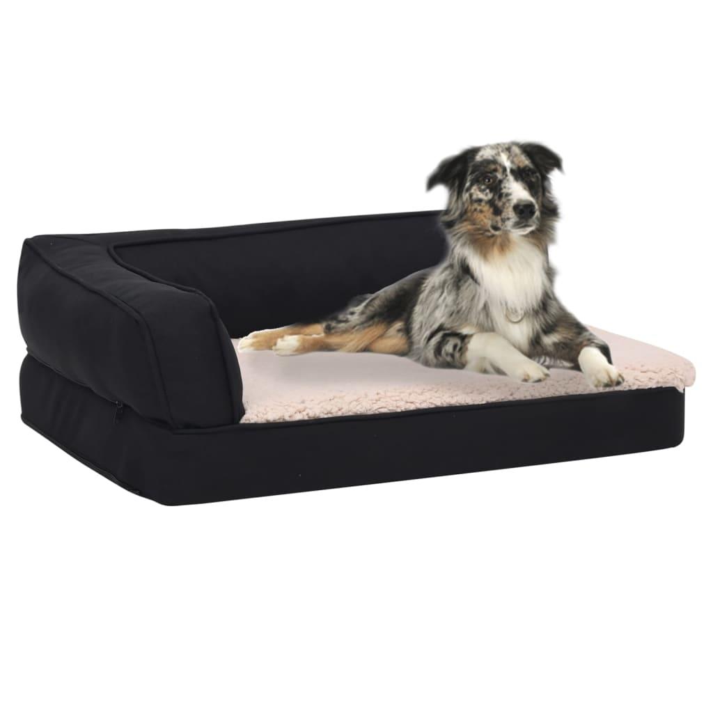 Ergonomisk hundeseng 90x64 cm hør-look fleece sort