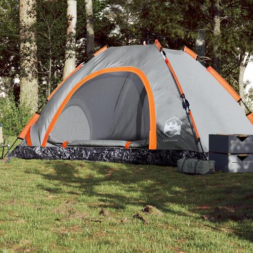 5-personers campingtelt vandafvisende quick-release grå og orange