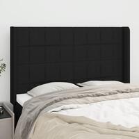 Sengegavl med kanter 147x16x118/128 cm stof sort