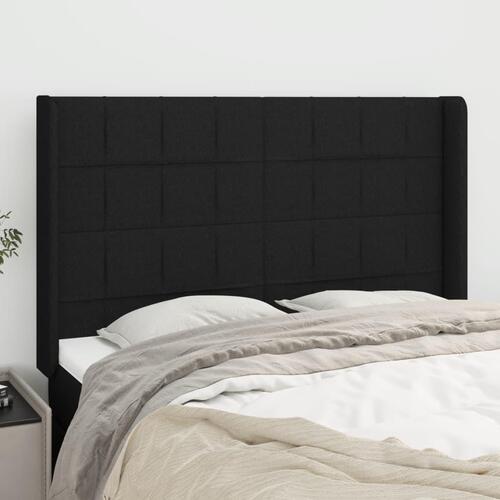 Sengegavl med kanter 147x16x118/128 cm stof sort