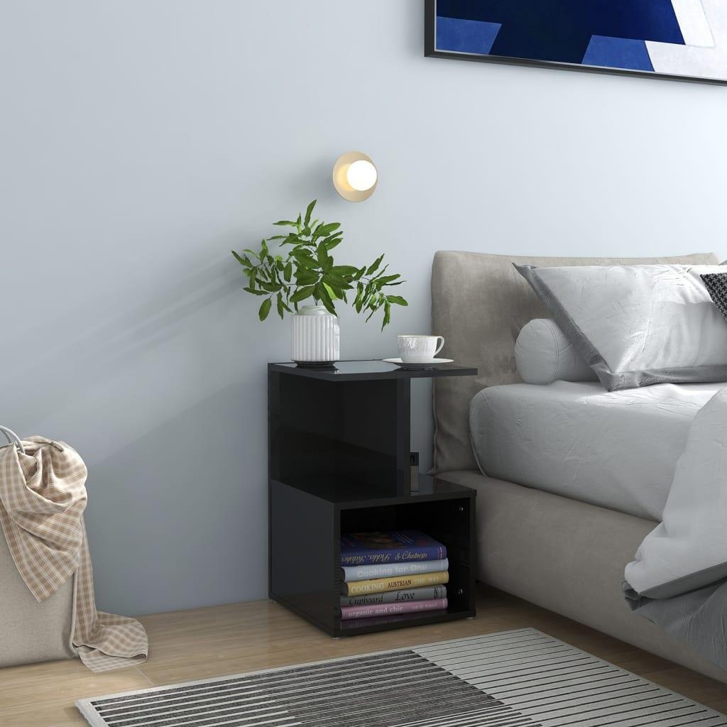 Sengeskabe 2 stk. 35x35x55 cm spånplade sort højglans