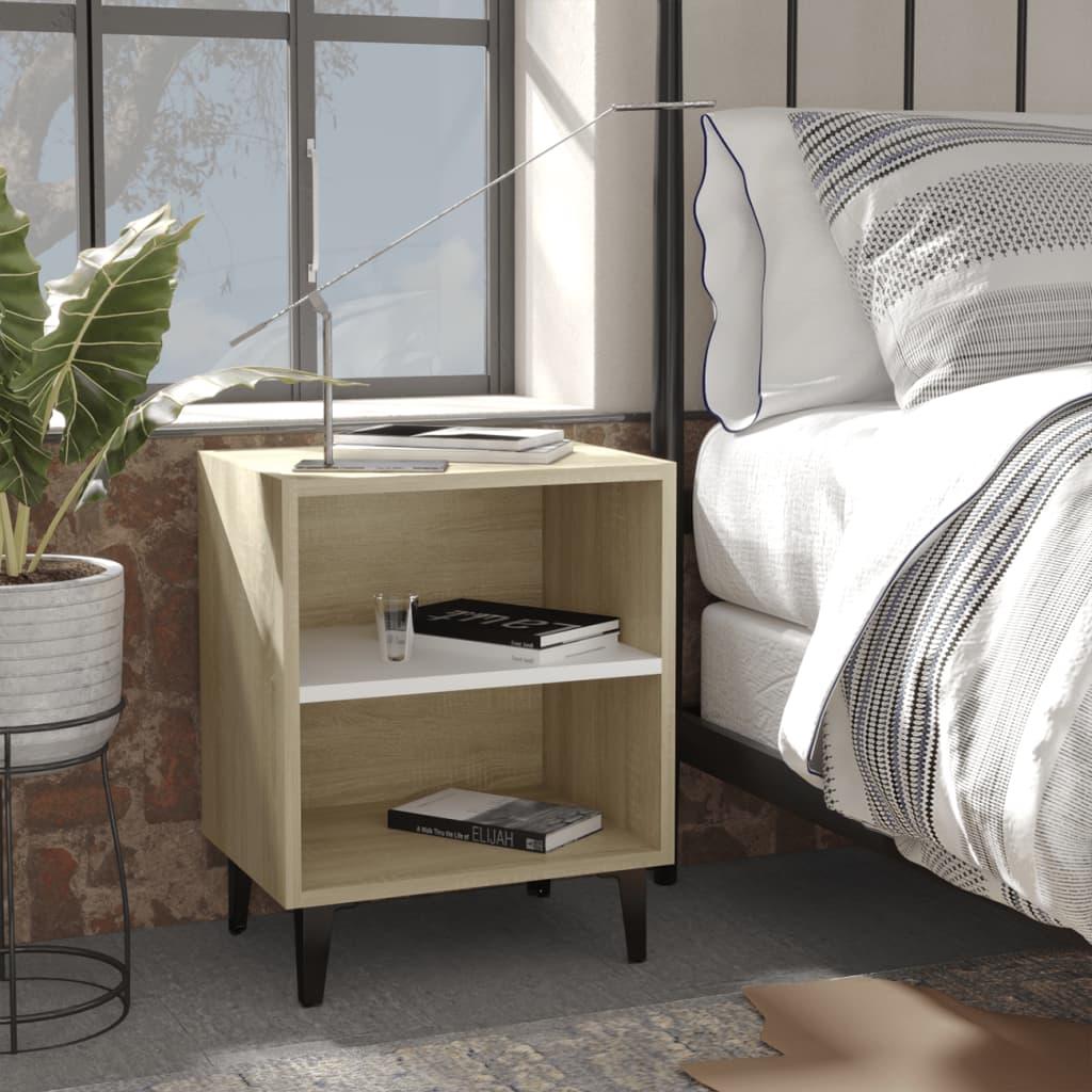 Sengeborde 2 stk. med metalben 40x30x50 cm sonoma-eg og hvid