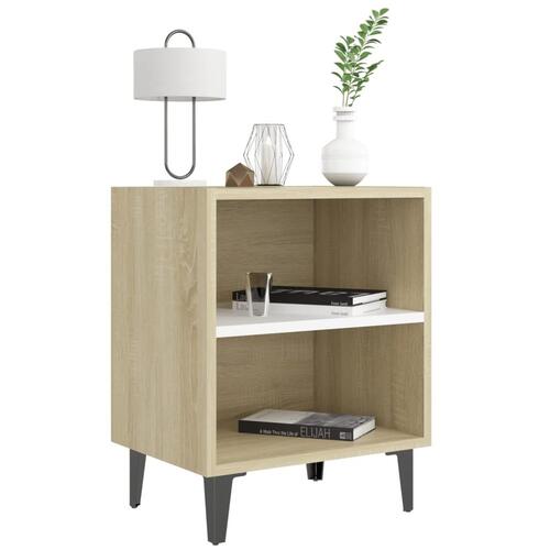 Sengeborde 2 stk. med metalben 40x30x50 cm sonoma-eg og hvid