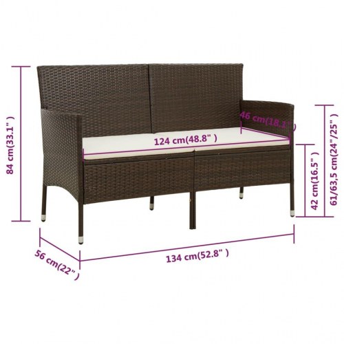 3-personers havesofa med hynde polyrattan brun