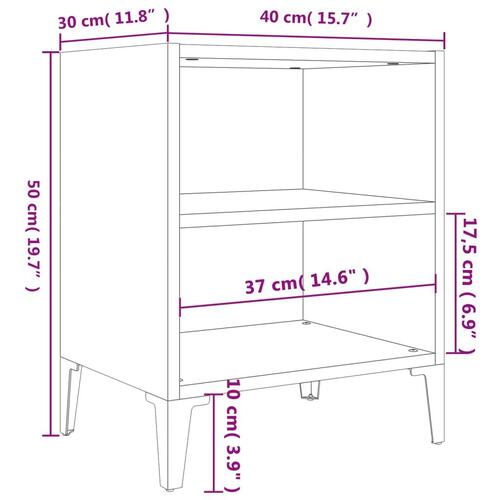 Sengeborde 2 stk. med metalben 40x30x50 cm sonoma-eg og hvid