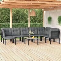Loungesæt til haven 9 dele polyrattan sort og grå