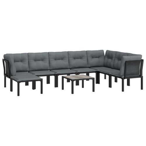 Loungesæt til haven 9 dele polyrattan sort og grå