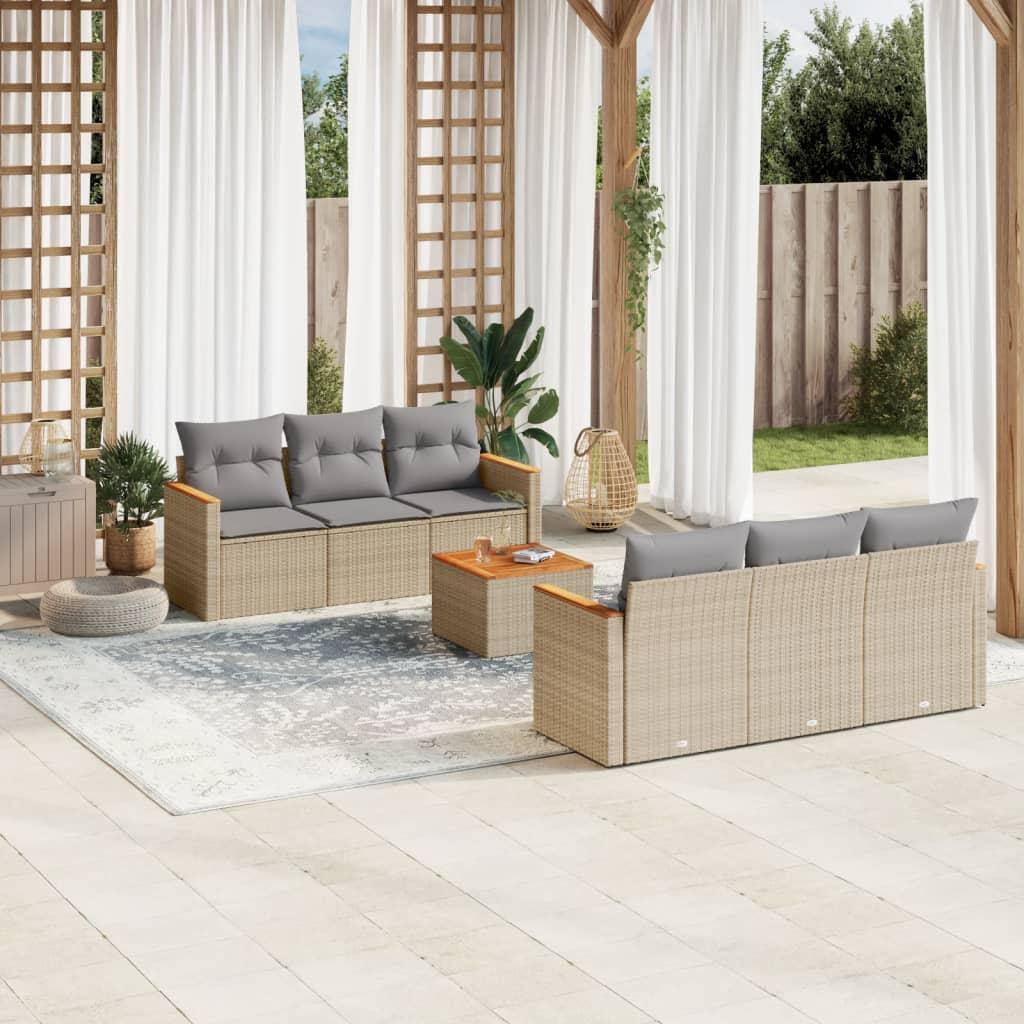 Havesofasæt 7 Dele Med Hynder Polyrattan Beige - Blandet beige