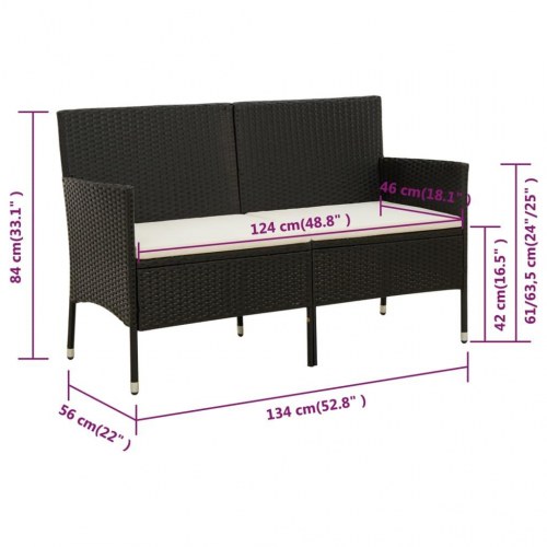 3-personers havesofa med hynde polyrattan sort