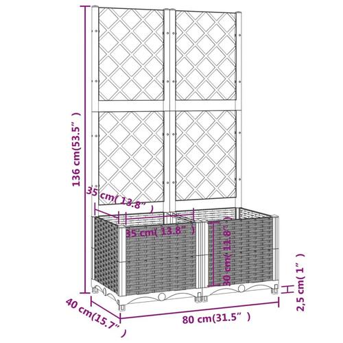 Plantekasse med espalier 80x40x136 cm PP blågrå