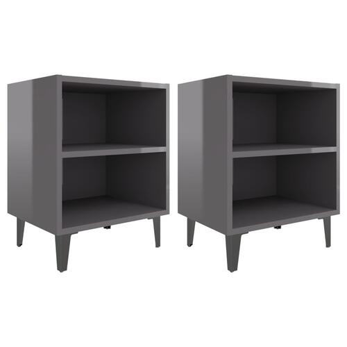 Sengeborde 2 stk. med metalben 40x30x50 cm grå højglans