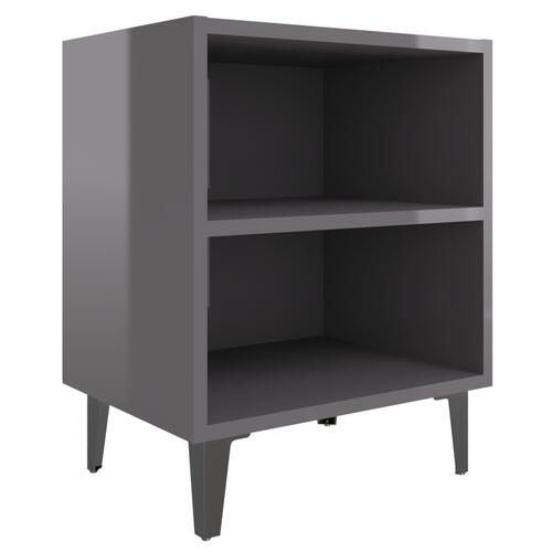 Sengeborde 2 stk. med metalben 40x30x50 cm grå højglans