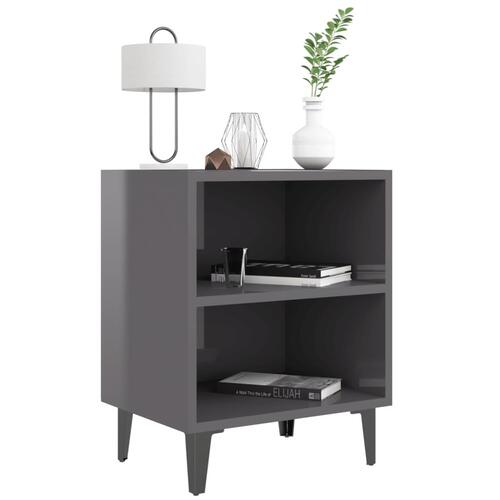 Sengeborde 2 stk. med metalben 40x30x50 cm grå højglans