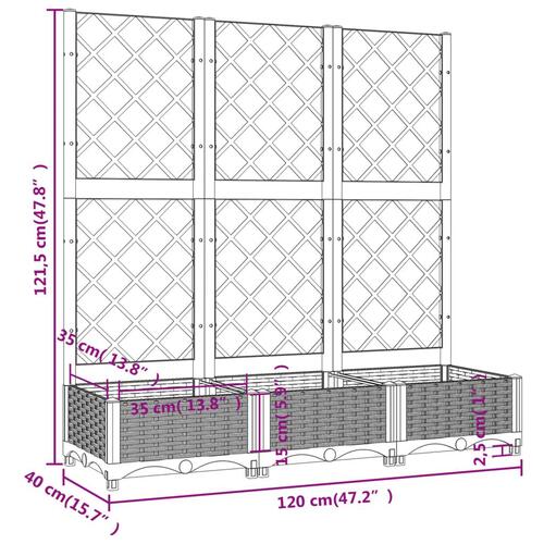 Plantekasse med espalier 120x40x121,5 cm PP blågrå