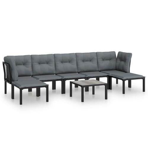 Loungesæt til haven 8 dele polyrattan sort og grå