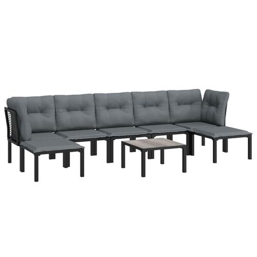 Loungesæt til haven 8 dele polyrattan sort og grå