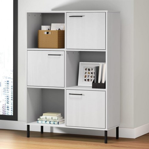 Bogskab med metalben OSLO 90x35x128,5 cm massivt træ hvid