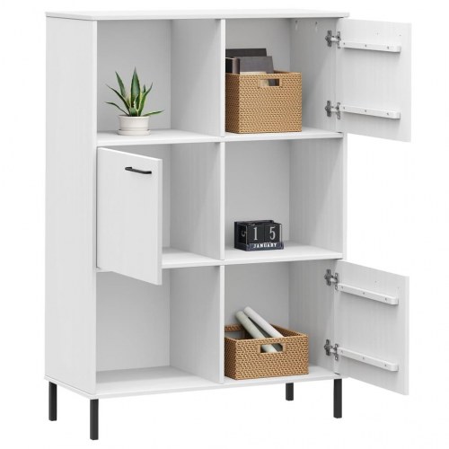 Bogskab med metalben OSLO 90x35x128,5 cm massivt træ hvid