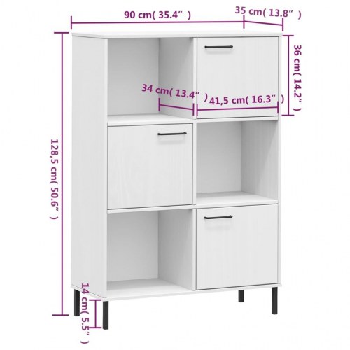 Bogskab med metalben OSLO 90x35x128,5 cm massivt træ hvid