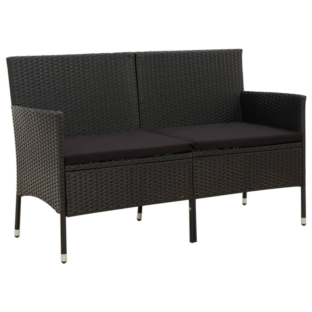 3-personers havesofa med hynde polyrattan sort