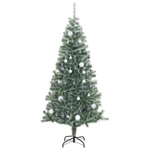 Kunstigt juletræ med 300 LED'er + sne og kuglesæt 180 cm