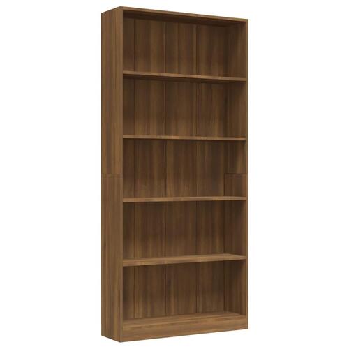 Bogreol m. 5 hylder 80x24x175 cm konstrueret træ brunt egetræ
