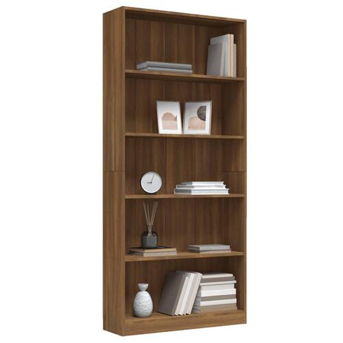 Bogreol m. 5 hylder 80x24x175 cm konstrueret træ brunt egetræ