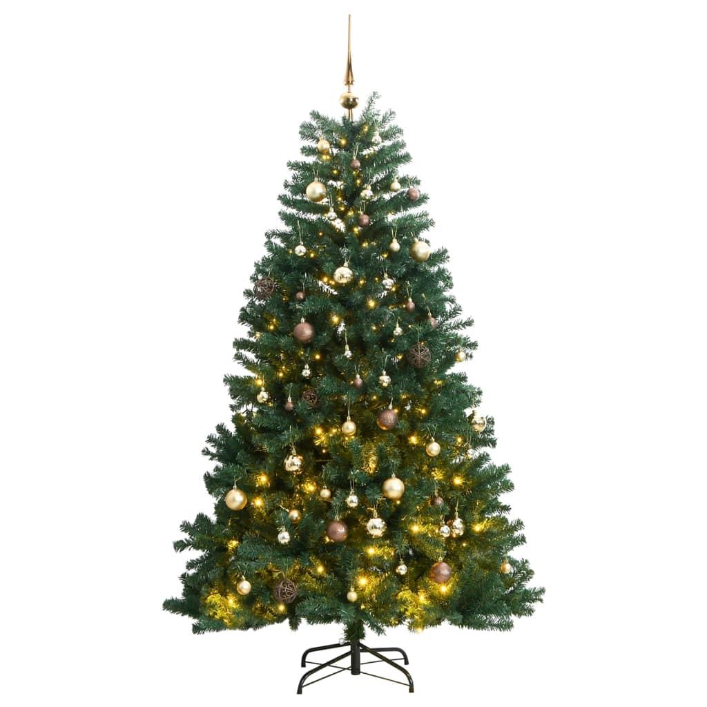 Kunstigt juletræ 300 LED'er og kuglesæt hængslet 180 cm