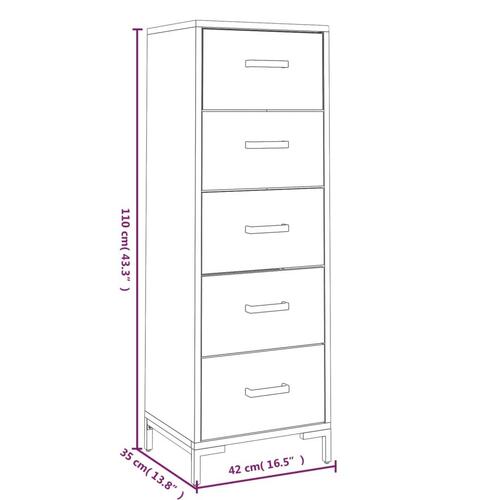 Kommode 42x35x110 cm massivt fyrretræ