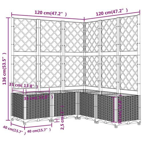 Plantekasse med espalier 120x120x136 cm PP blågrå