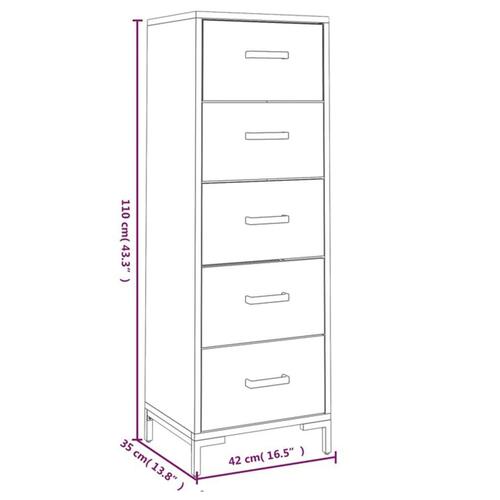 Kommode 42x35x110 cm massivt fyrretræ sort