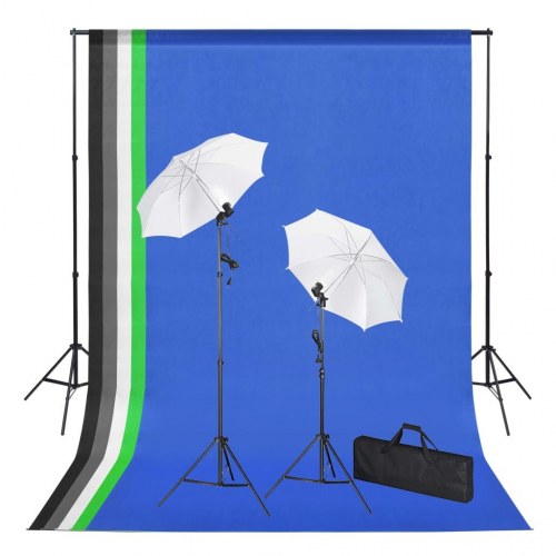 VdaXL fotostudieudstyr med bagtæpper, lamper og paraplyer