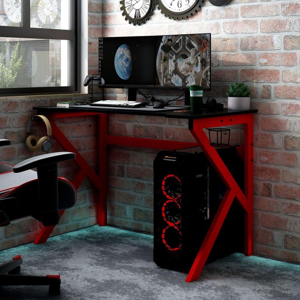 Gamerbord med K-formede ben 110x60x75 cm sort og rød