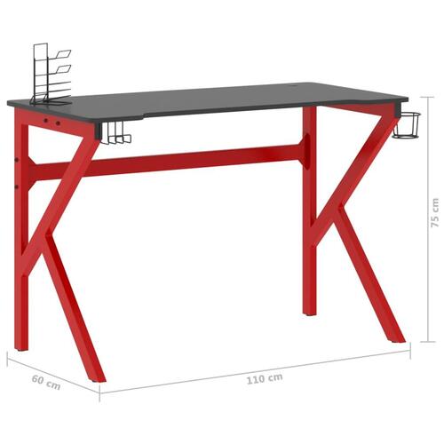 Gamerbord med K-formede ben 110x60x75 cm sort og rød