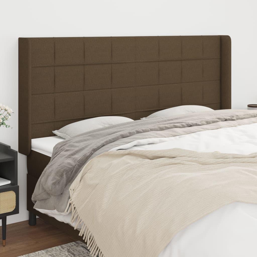 Sengegavl med kanter 163 x 16 x 118/128 cm i stof mørkebrun