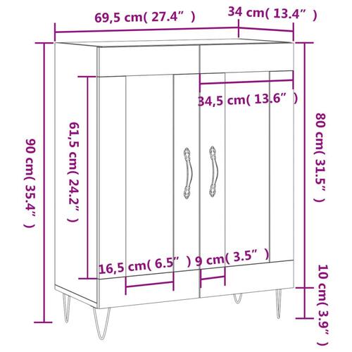 Skænk 69,5x34x90 cm konstrueret træ hvid højglans