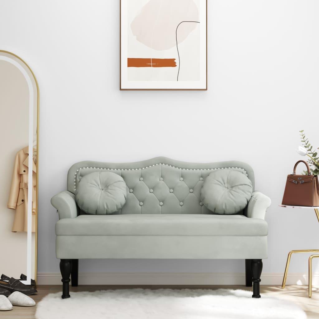 Bænk med hynder 120,5x65x75 cm velour lysegrå