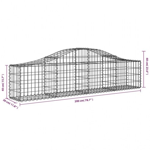 Buet gabionkurv 200×30×40/60 cm i galvaniseret jern