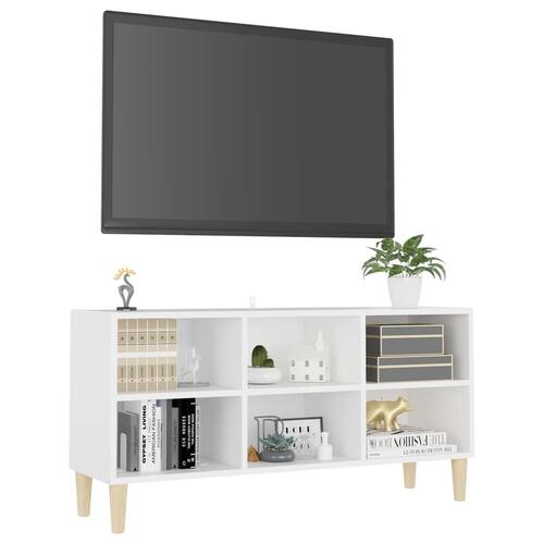 Tv-skab med massive træben 103,5x30x50 cm hvid