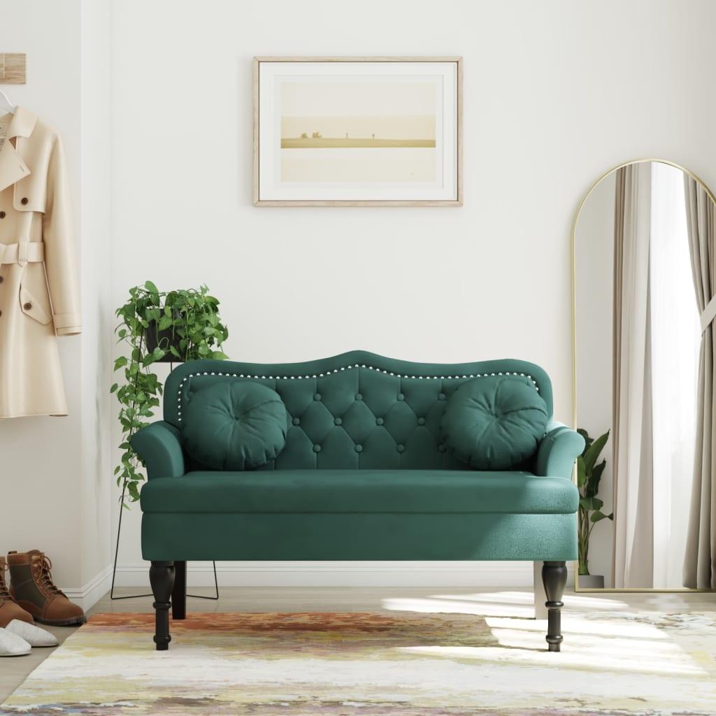 Bænk med hynder 120,5x65x75 cm velour mørkegrøn