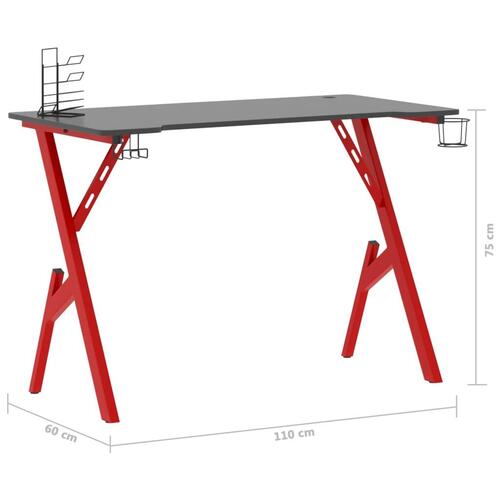 Gamerbord med Y-formede ben 110x60x75 cm sort og rød