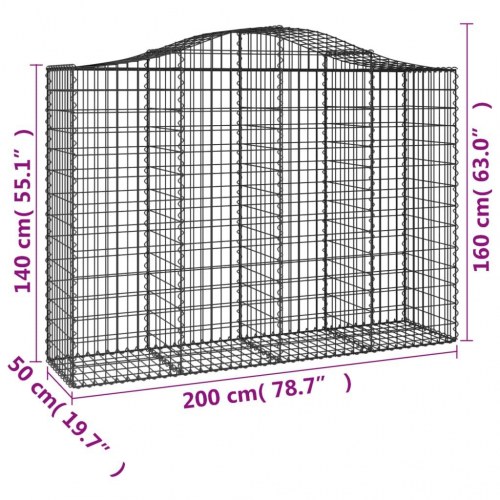 Buede gabionkurve - 6 stk. 200×50×140/160 cm i galvaniseret jern